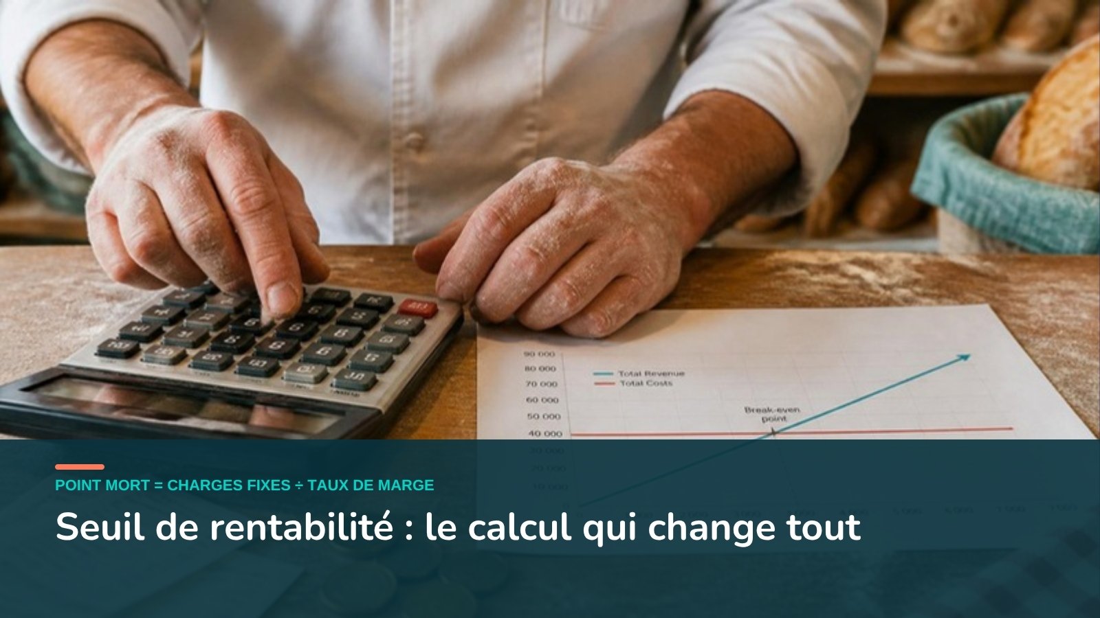 Artisan qui calcule son seuil de rentabilité avec une calculatrice et un graphique